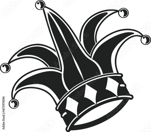 Jester Cap Silhouette Icon Joker Hat Buffoon Symbol for Carnival, Comedy, Entertainment Vector Illustration Design