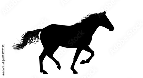 Black Horse Silhouette Running with Flowing Mane and Tail.