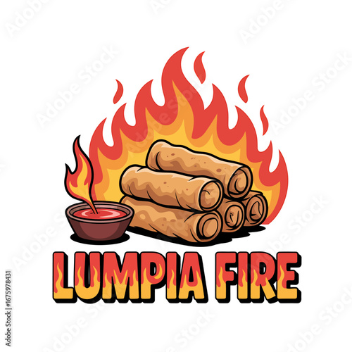 Delicious Lumpia Rolls with Spicy Sauce and Fiery Background Illustration Food Presentation for Cuisine Lovers