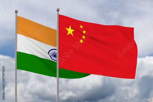 Chinese and Indian flag on ...