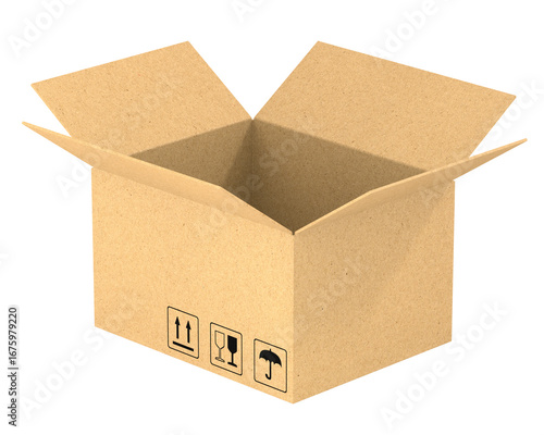 Open cardboard box on white...