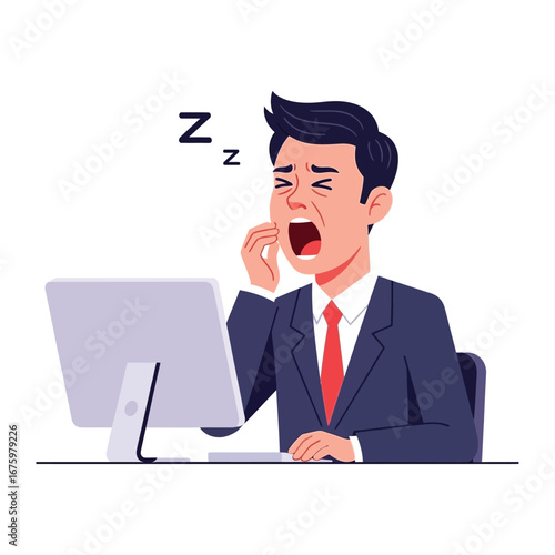 Tired at Work: An exhausted office worker struggles to stay awake at their desk, displaying the weariness of a long workday.
