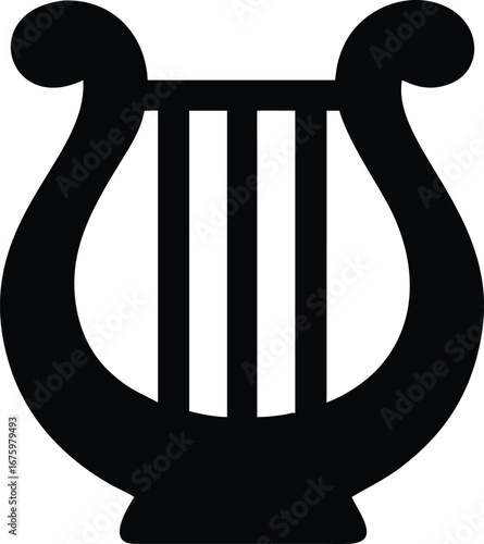Lyre Silhouette Icon Ancient String Instrument Symbol of Classical Music, Greek Mythology, Cultural Vector Illustration