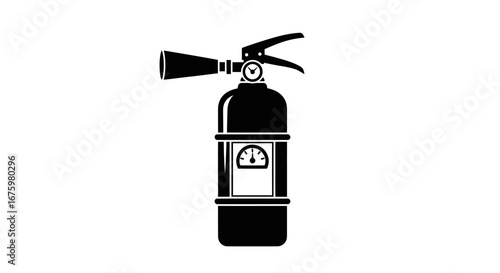 Black Fire Extinguisher Silhouette Icon for Fire Safety.