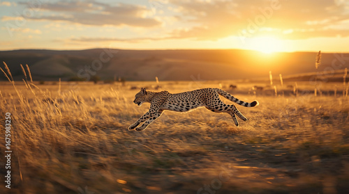 Cheetah or Acinonyx jubatus is running in the savannah