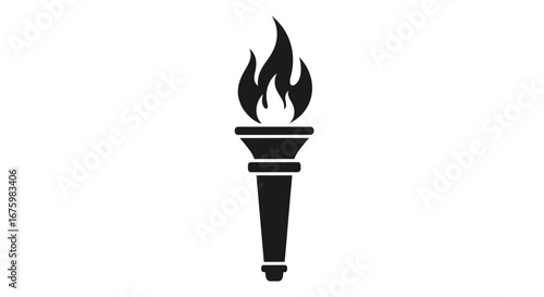 Black and White Simple Torch Icon with Flame.