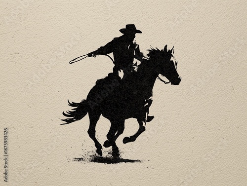 Wallpaper Mural Minimal logo icon, silhouette cowboy on bucking horse roping calf and cowboy hat Torontodigital.ca