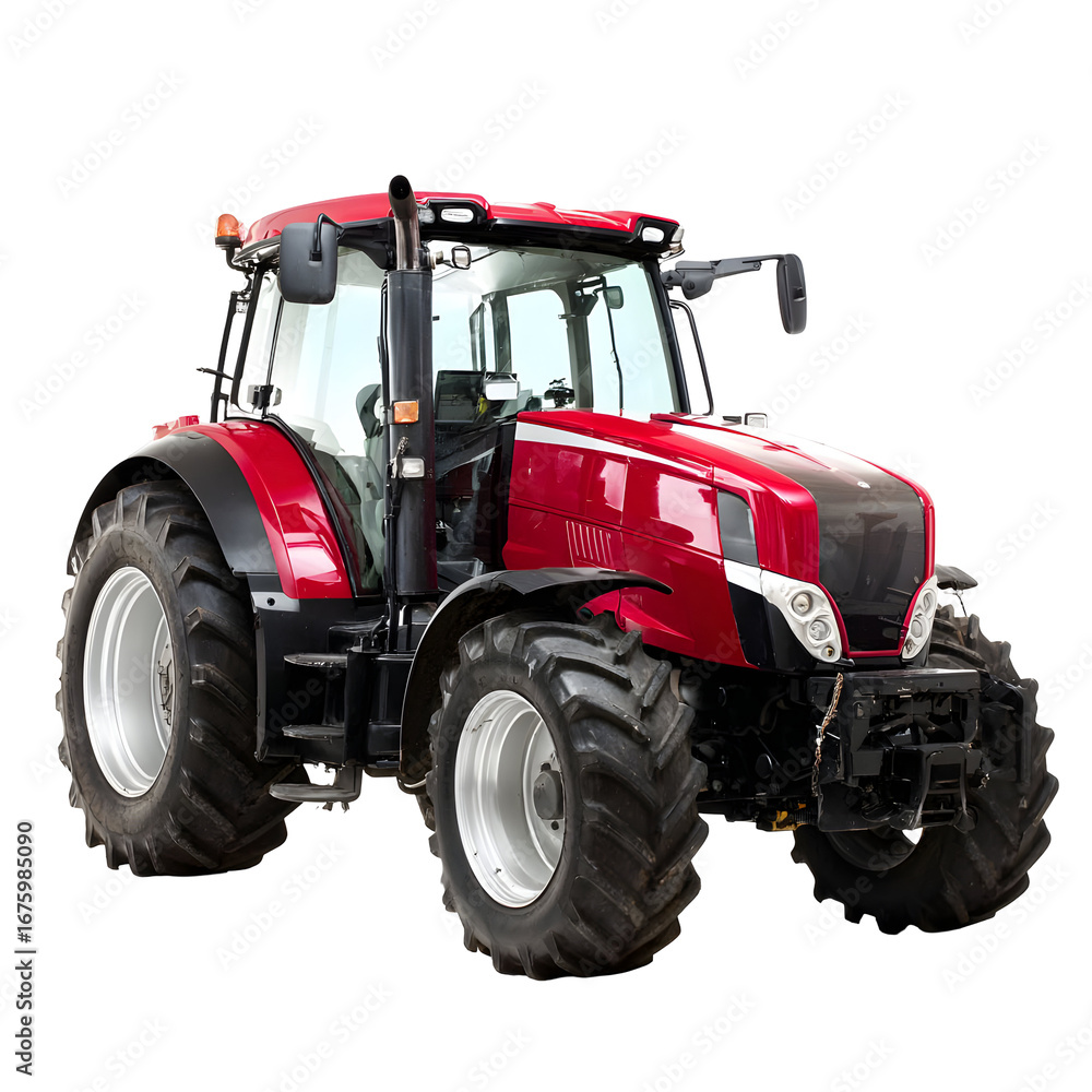 Obraz premium Modern Red Tractor on Black Background: Powerful Agricultural Machinery