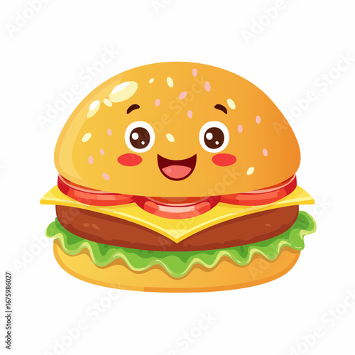 Kawaii Hamburger Character Illustration