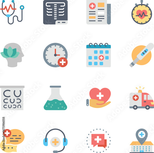 Collection of medical and healthcare icons representing health services and wellness concepts vector