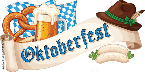 Oktoberfest Celebration Banner with Traditional German Elements