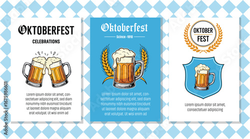 Oktoberfest Celebration Beer Festival Poster Design Collection with Bavarian Motifs and Traditional Elements
