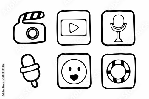Clean Thin Line Social Media Icons Set in Black on White Vector Illustration