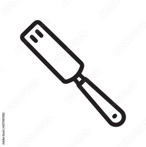 Kitchen Spatula Outline Icon With Slots And Rounded Handle Black On White