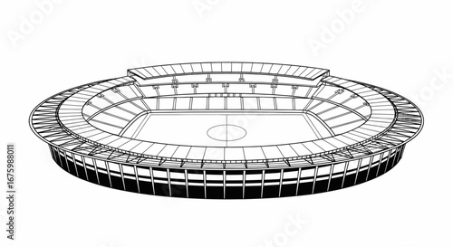 Detailed Architectural Sketch of a Modern Sports Stadium.