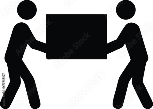 Two People Lifting Box Glyph Icon Black Silhouette Vector Symbol of Teamwork, Collaboration, Moving, Delivery, and Shared Effort
