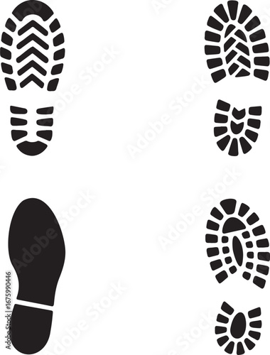 Set of Shoe print silhouette vector illustration isolated On Transparent Background 