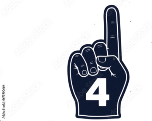 Number 4 sports fan foam hand with raising forefinger vector icon. Vector Illustration. silhouette isolated on white background