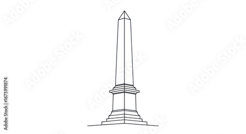 Detailed Line Drawing of a Tall Stone Obelisk Monument.