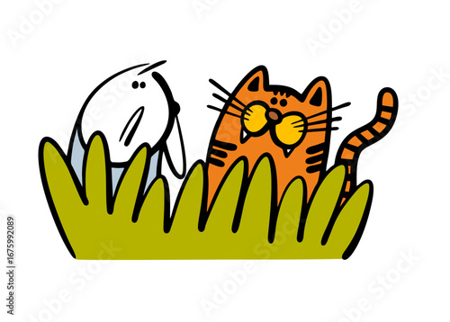 Cartoon funny offended child sits with his face in the corner and sobs loudly. Vector illustration of a boy crying. Doodle punished teenager is suffering.