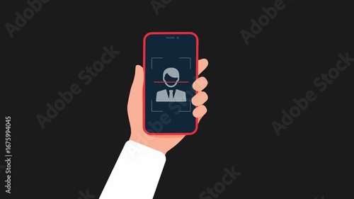 Wallpaper Mural Hand holding mobile phone with man scanner screen on black background, using for showing verification, privacy and secure animation video Torontodigital.ca