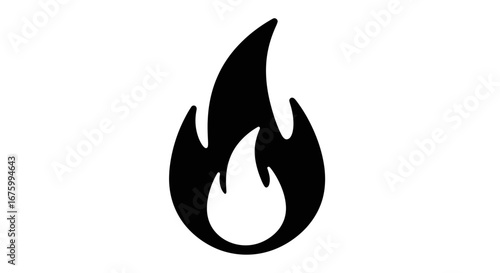 Stylized Black Fire Flame Icon Silhouette.