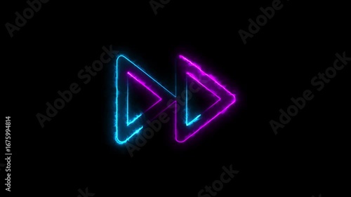 double play arrows, white animated forward motion arrows on black background representing fast forward skip next functions. Animation of looping rewind button concept. Rewind Graphic icon Background. 