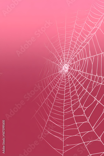 A mesmerizing pink spider web glistening with morning dew delicate threads woven into intricate patterns nature art macro shot