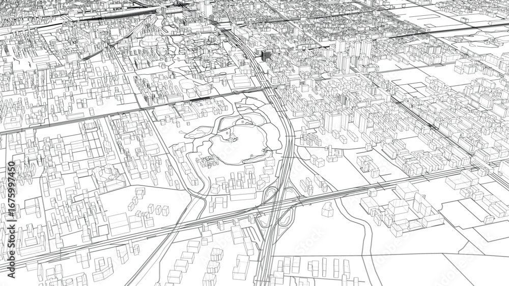 Fototapeta premium Intricate Cityscape Wireframe