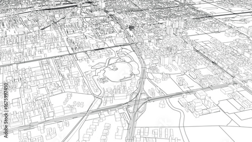 Intricate Cityscape Wireframe