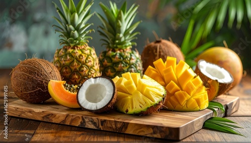 Tropical Fruit on a Wooden Cutting Board