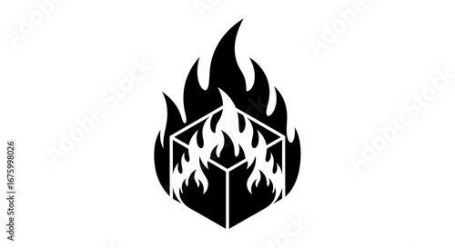 Burning Box - Fiery Cube engulfed in Flames.