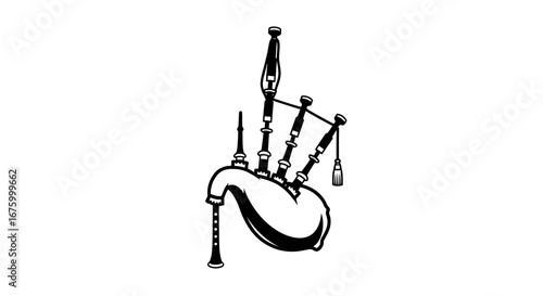Detailed Illustration of Bagpipes, a Traditional Scottish Instrument.