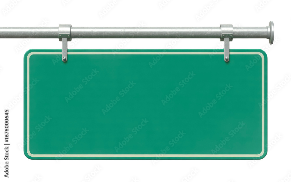 Fototapeta premium Blank green highway sign isolated on transparent white background 