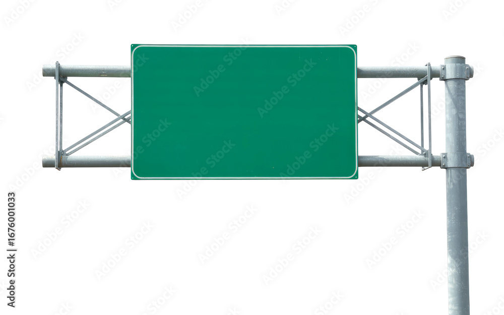 Obraz premium Green roadside sign featuring blank space isolated on transparent white background