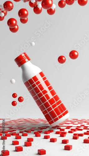 Christmas Bottle with Floating Spheres and Pixel Blocks