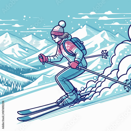 vector illustration of people playing snow skiing