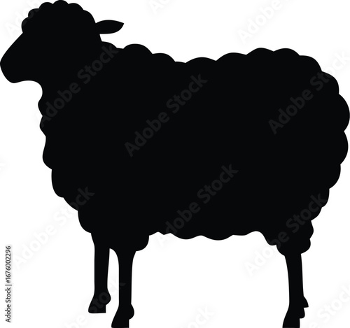 Silhouette of a fluffy sheep with wooly texture a farm animal icon