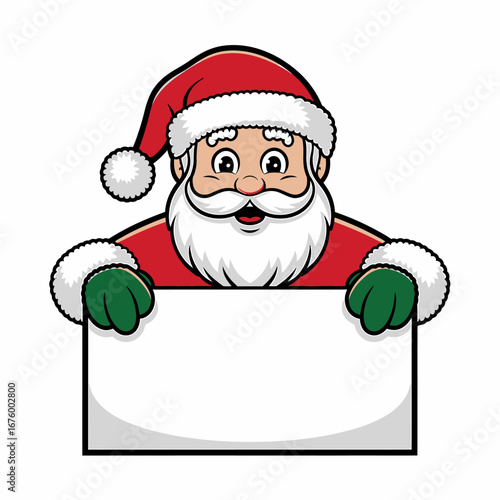 Vector art of santa claus character peeking over a blank sign, , perfect for christmas greetings and announcements
