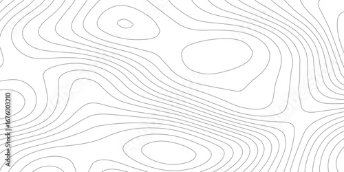 Black and white abstract topography background with seamless contour lines, stylized elevation mapping, mountain relief illustration, and textured geographic map paper effect.