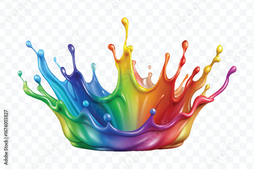 realistic 3d multi or rainbow color liquid paint splash isolated on transparent background