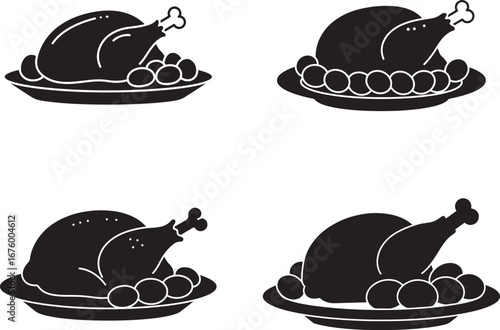 Four roasted turkey dinner silhouette
