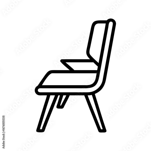 Illustration of a modern chair with armrests and a backrest rendered in a simple black outline style
