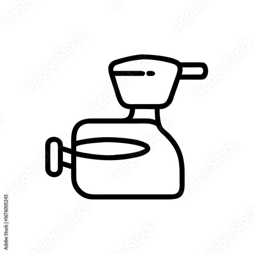 Illustration of a vintage manual coffee grinder with a handle and a collection chamber outline drawing