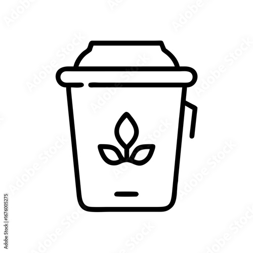 Outline illustration of a compost bin with a lid and a plant symbol on the front surface design