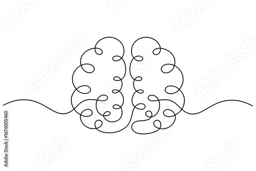 Abstract Human Brain One Line Art Vector Creative Minimalist Continuous Drawing Design. illustration