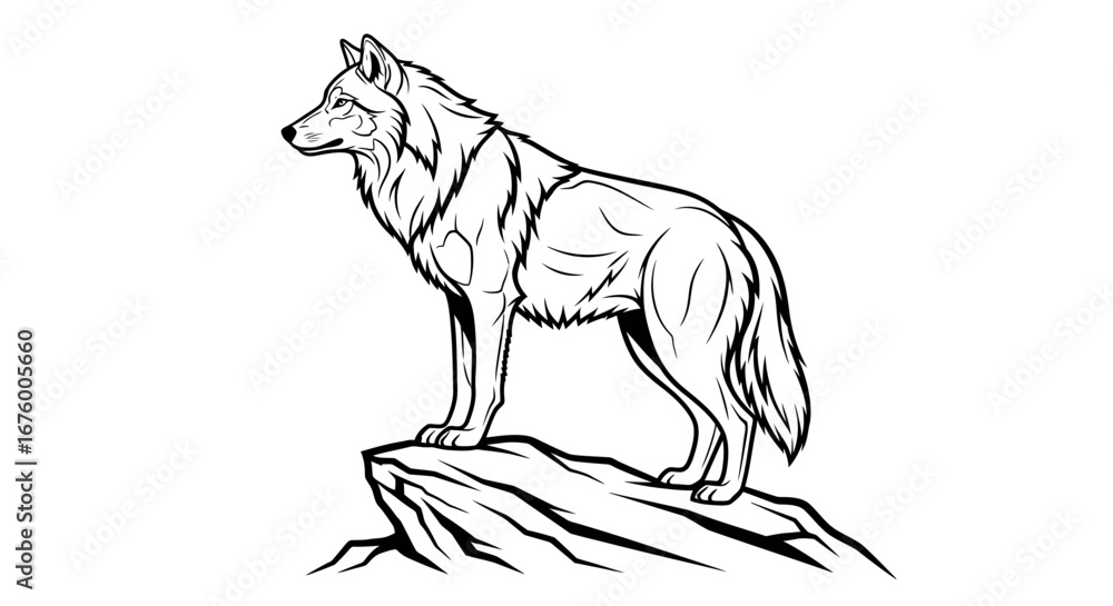 Fototapeta premium Majestic Wolf Standing Proudly on Rocky Outcrop.