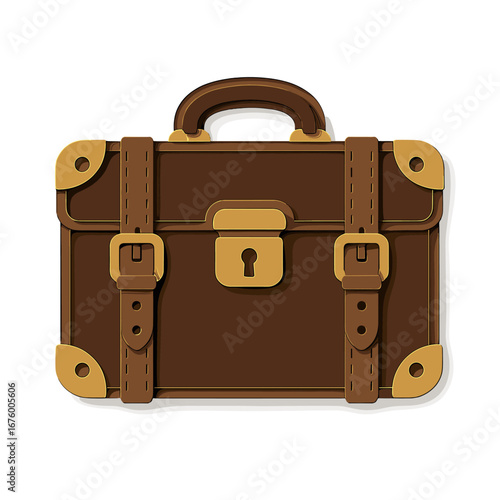 Vintage leather briefcase with buckles and lock in 3d design