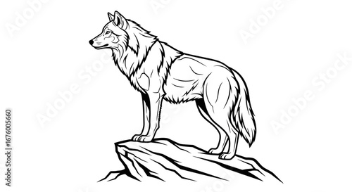 Majestic Wolf Standing Proudly on Rocky Outcrop.