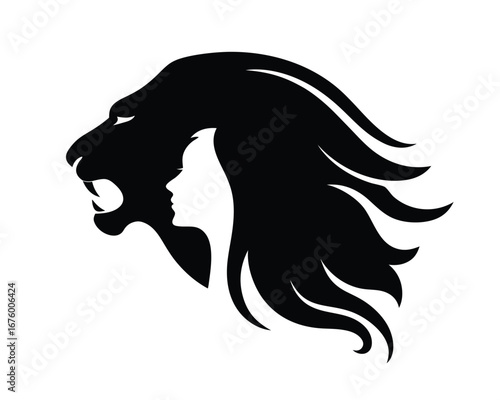 Majestic lion head silhouette majestic mane powerful roaring symbol animal power wildlife king